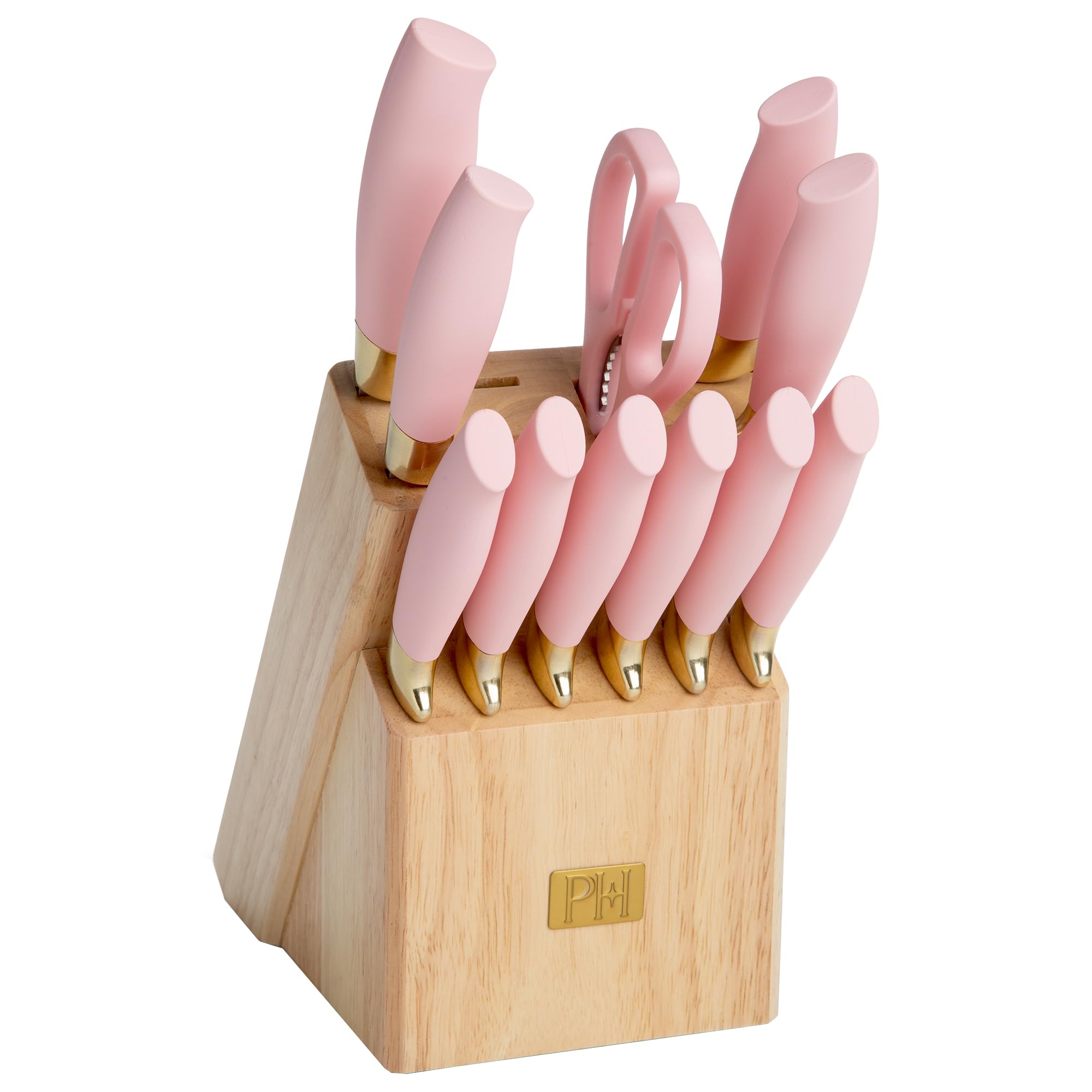 Paris Hilton knife set front view showing full collection and pink block, stylish organization