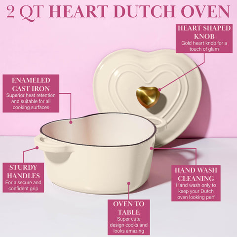 Paris Hilton Dutch oven next to spoon showing 2-quart scale and portion-ready capacity
