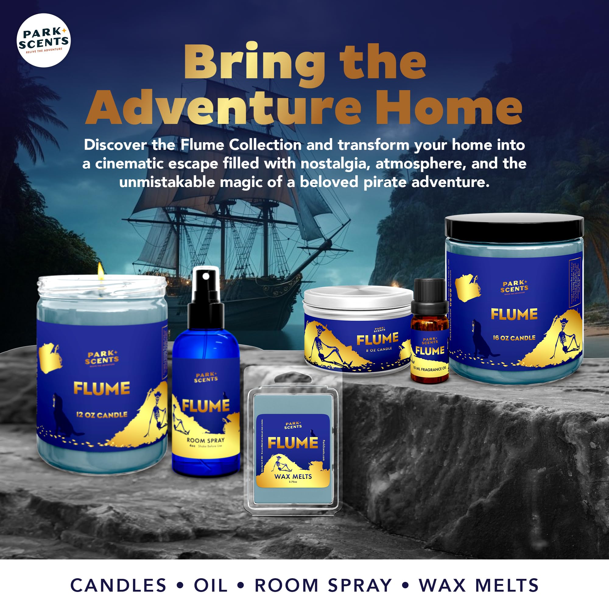 Park Scents candle on shelf in living room vignette evoking ride-inspired ambience