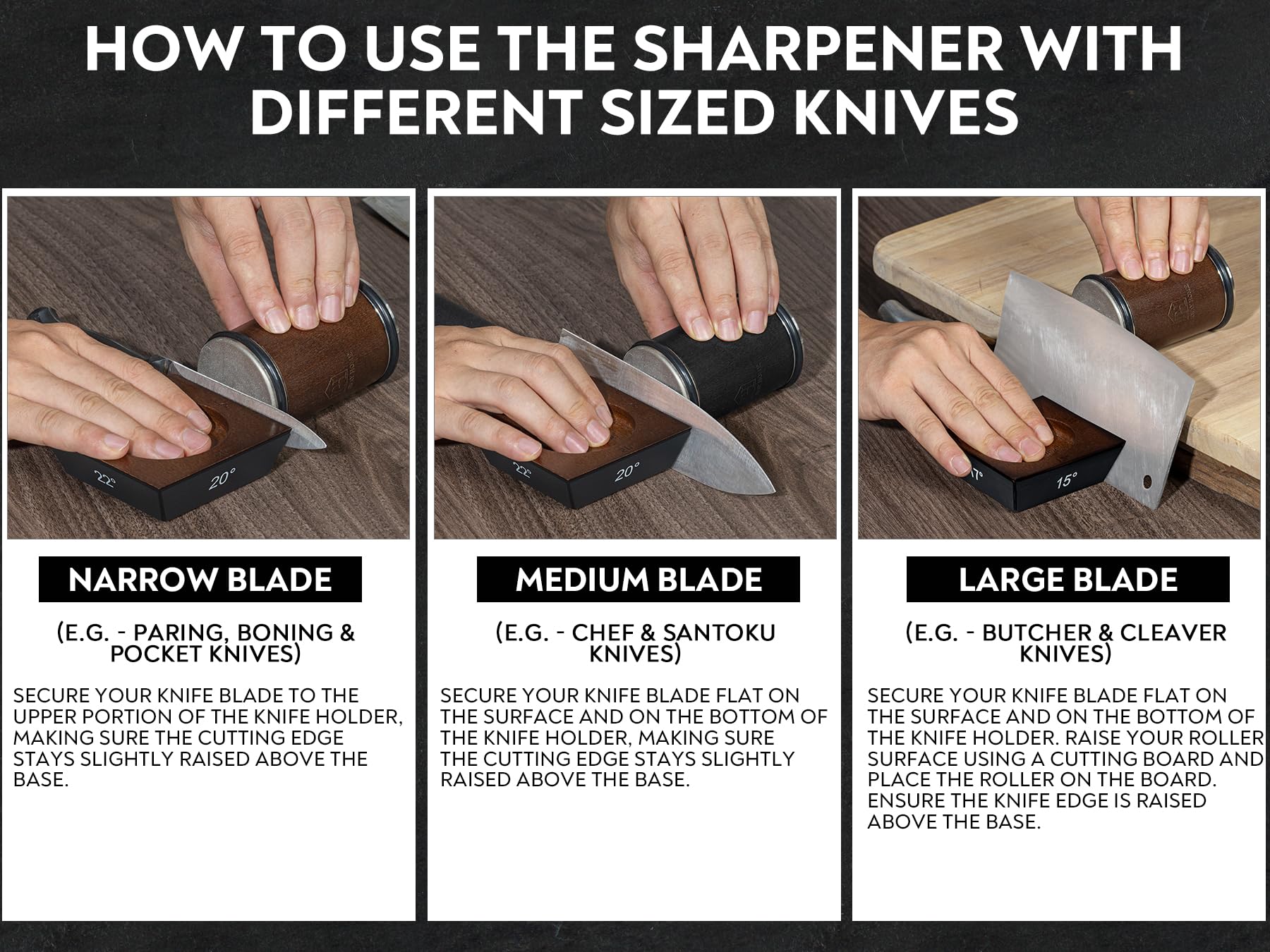 Parkway Home leather strop detail used to polish edges for smoother cutting performance