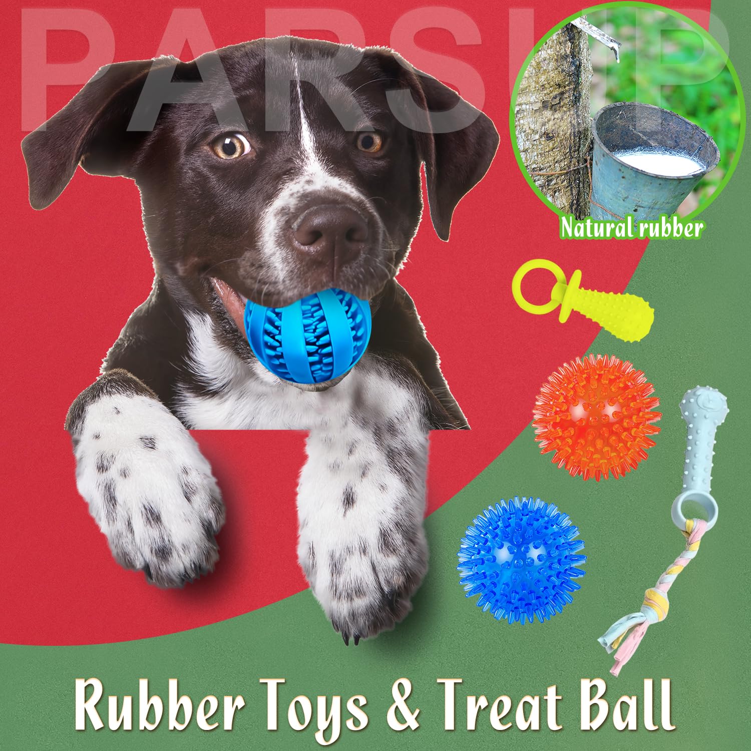 PARSUP small squeaky ball held by puppy, encouraging active play and retrieval