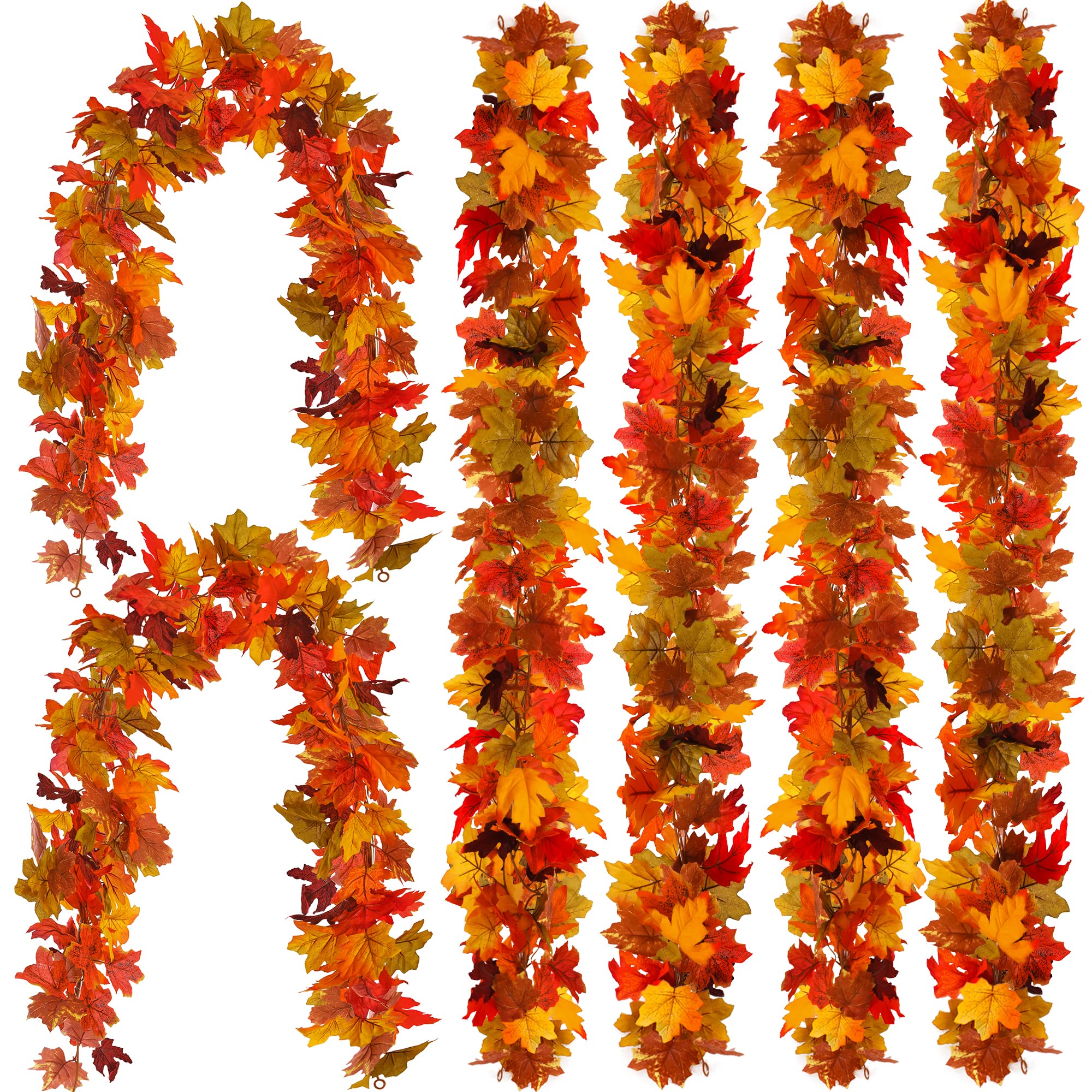 PARTY JOY front view of six maple leaf garlands showing colors and length, easy seasonal decor