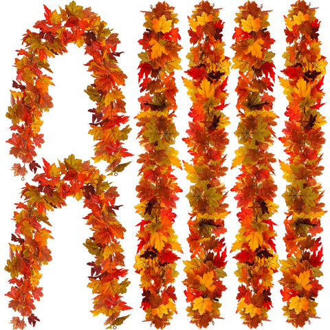 PARTY JOY front view of six maple leaf garlands showing colors and length, easy seasonal decor