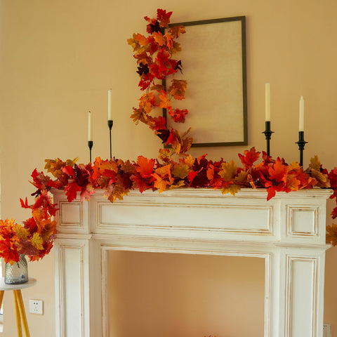 PARTY JOY garlands wrapped on stair rail adding instant seasonal charm and easy install