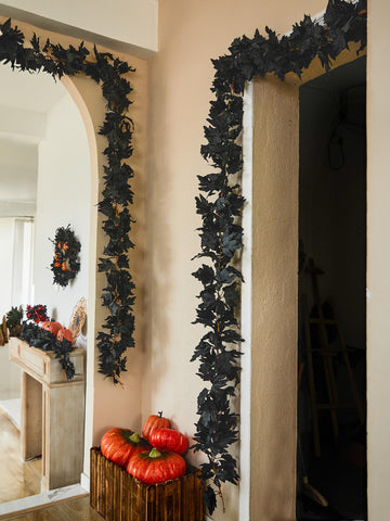 PARTY JOY garland used as table centerpiece adding dramatic autumn contrast