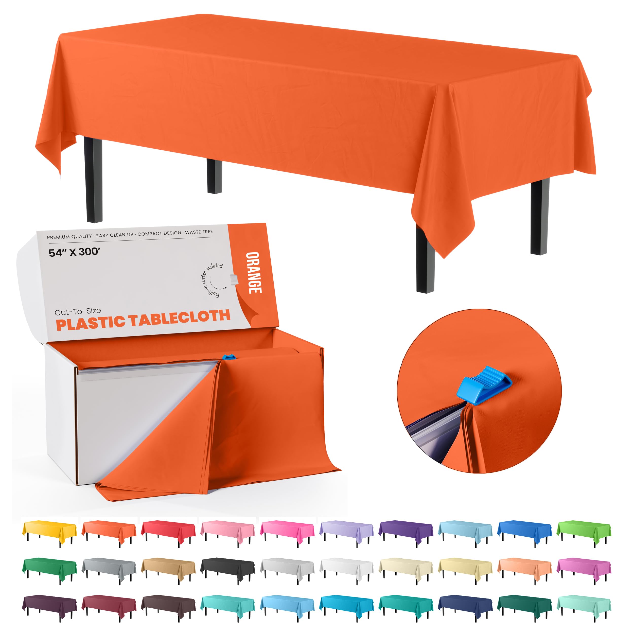 Party Solids box front view showing orange table cover and cutter, easy storage