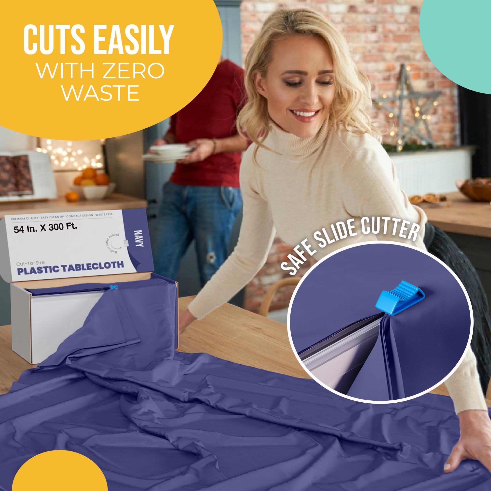 Party Solids trimmed into a long runner for events adding elegant navy color