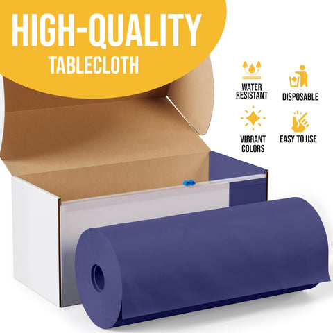 Party Solids draped over banquet table offering neat navy coverage and protection