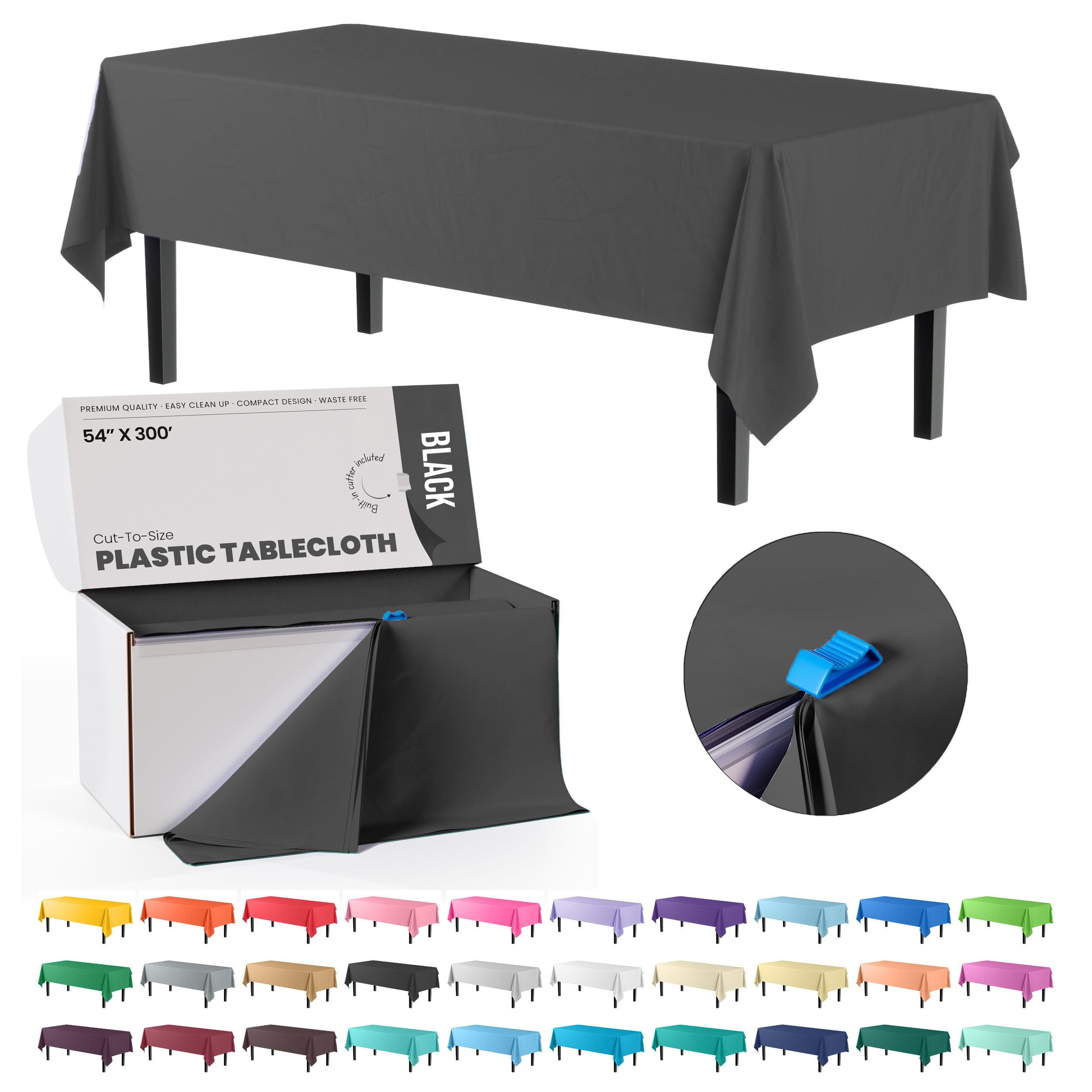 Party Solids front of box showing roll and cutter for fast setup benefit