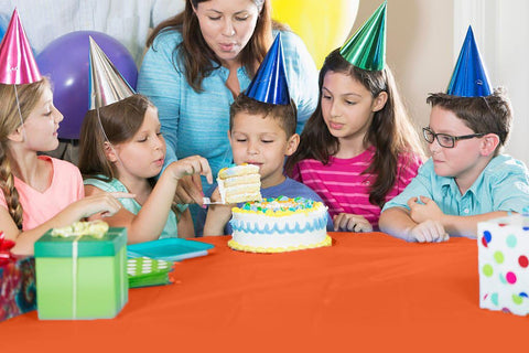 Party Solids outdoor picnic setting featuring durable orange table protection