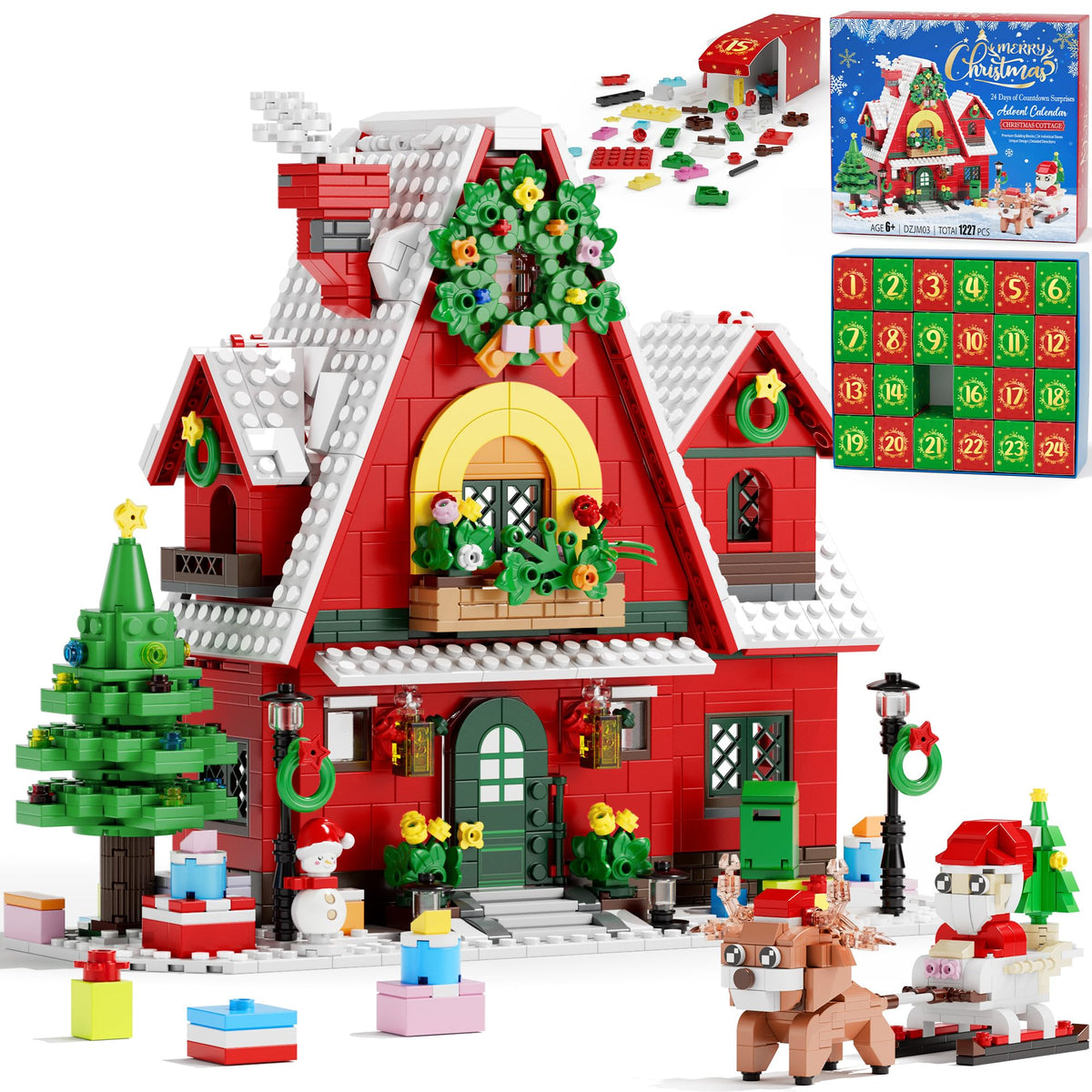 Partylamb front packaging of advent calendar highlighting the festive cottage design and gift-ready box