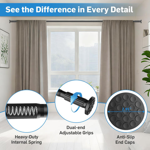 Parutta assembled rod spanning large window to demonstrate adjustable length