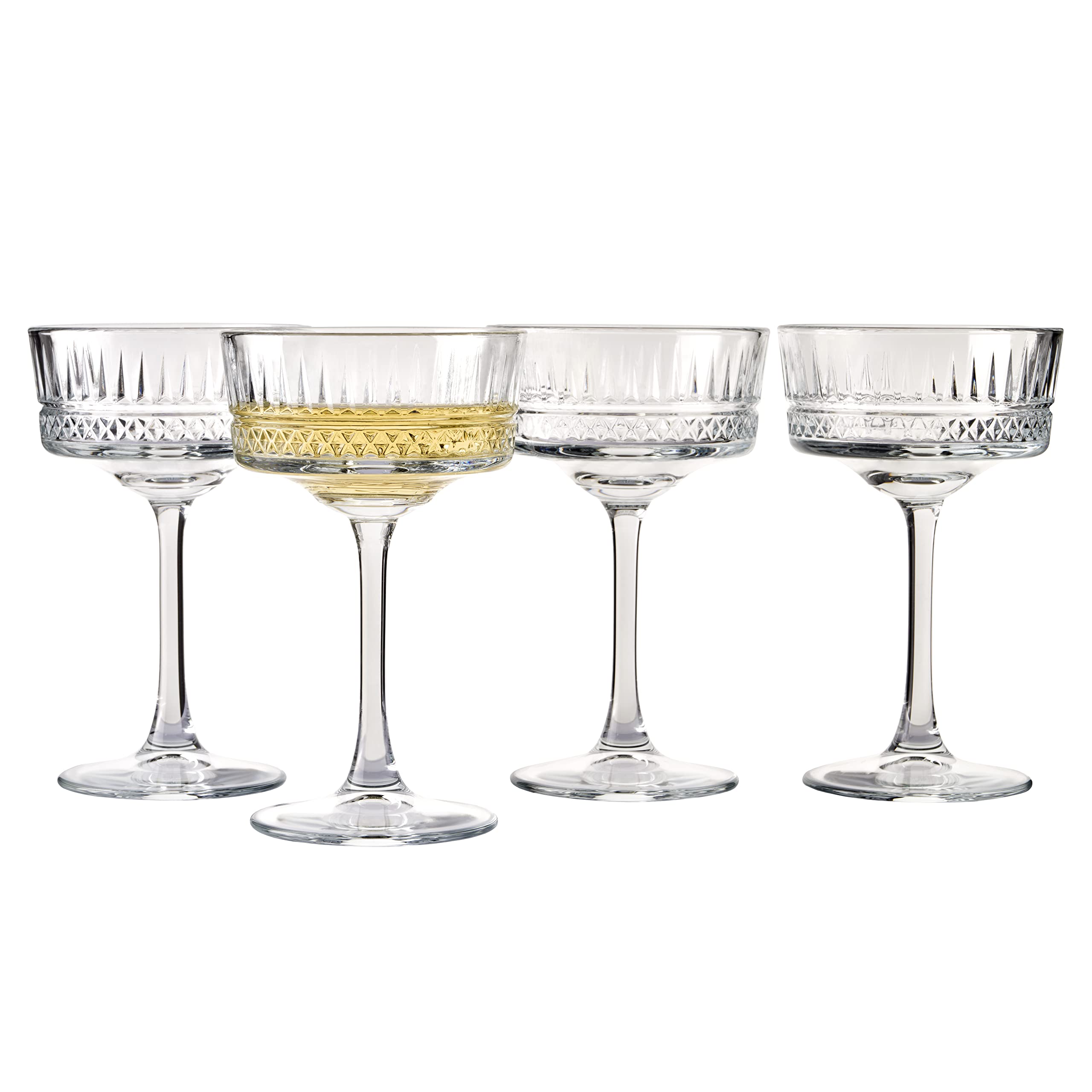 Pasabahce coupe glasses front view showing elegant vintage silhouette and usable capacity