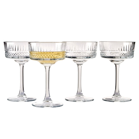 Pasabahce coupe glasses front view showing elegant vintage silhouette and usable capacity