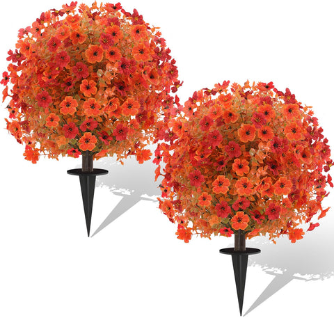 PASARA front view of two fall topiary bushes adding instant curb appeal