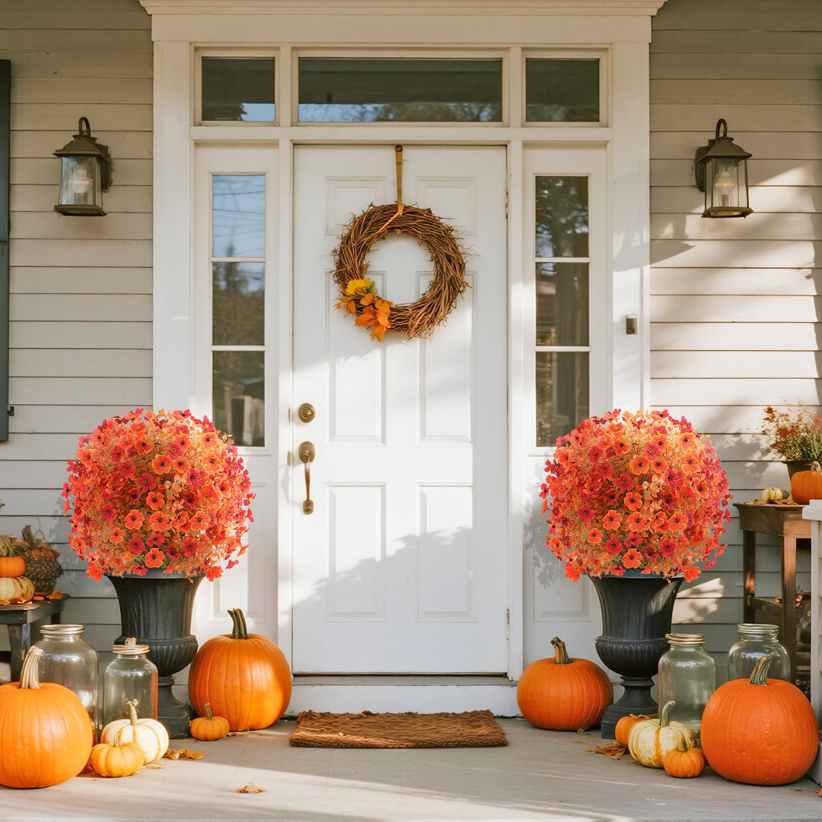 PASARA patio scene with two topiaries creating autumn ambience benefit