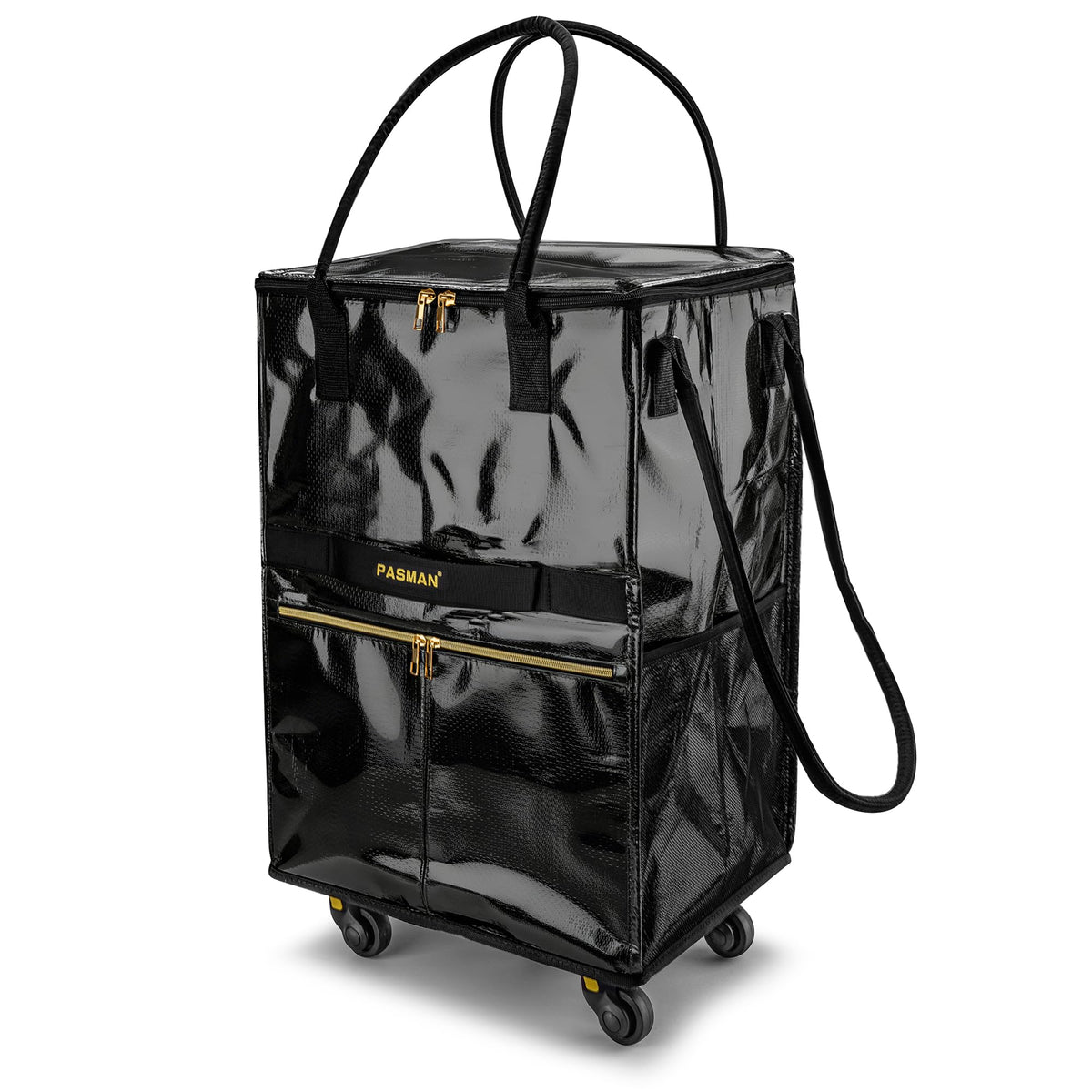 PASMAN front view of rolling grocery bag showing durable fabric and capacity