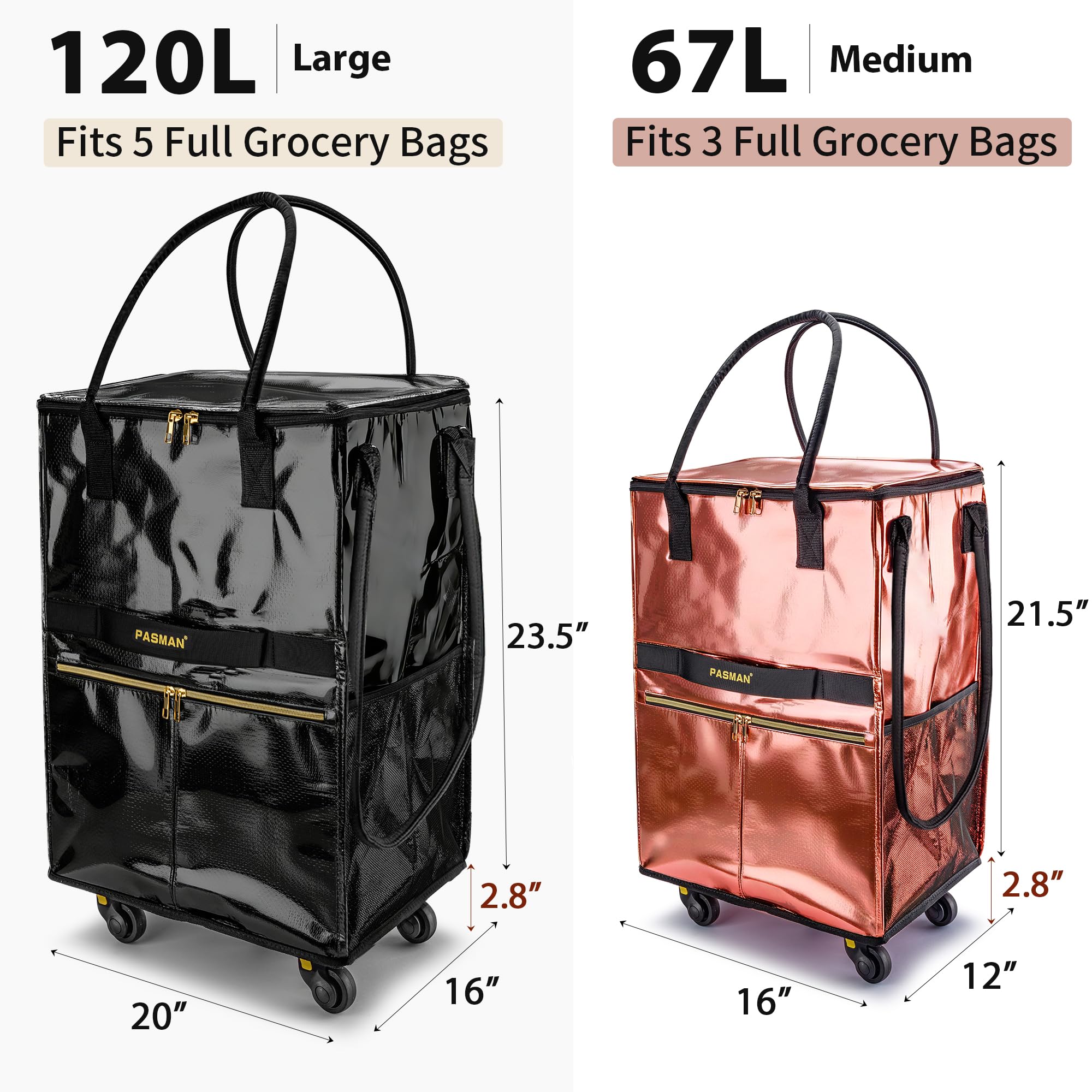 PASMAN zippered top closed protecting groceries from weather and spills
