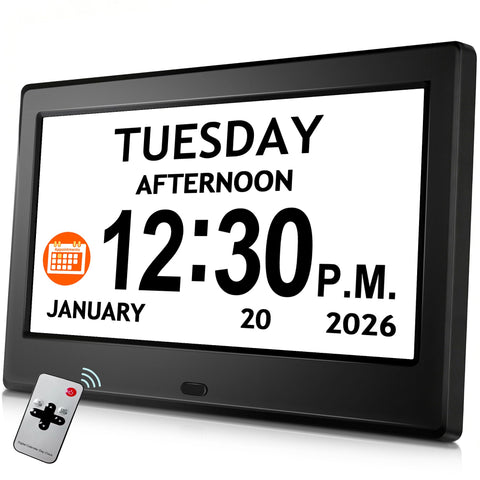 Pastigio 7-inch front display showing large time and date for quick reading