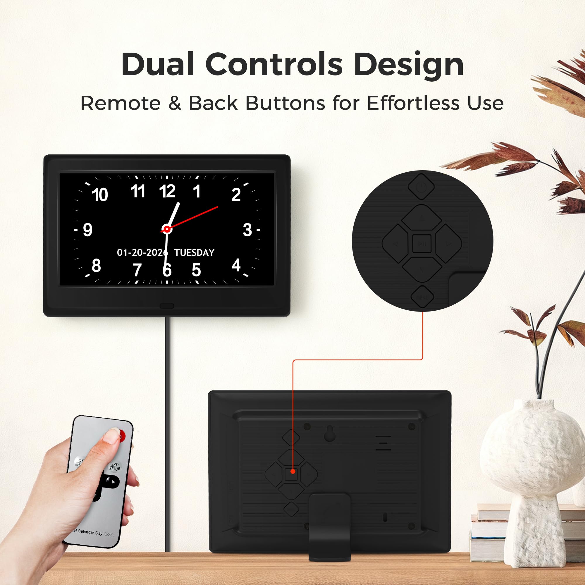 Pastigio tabletop clock with remote showing easy control and comfort