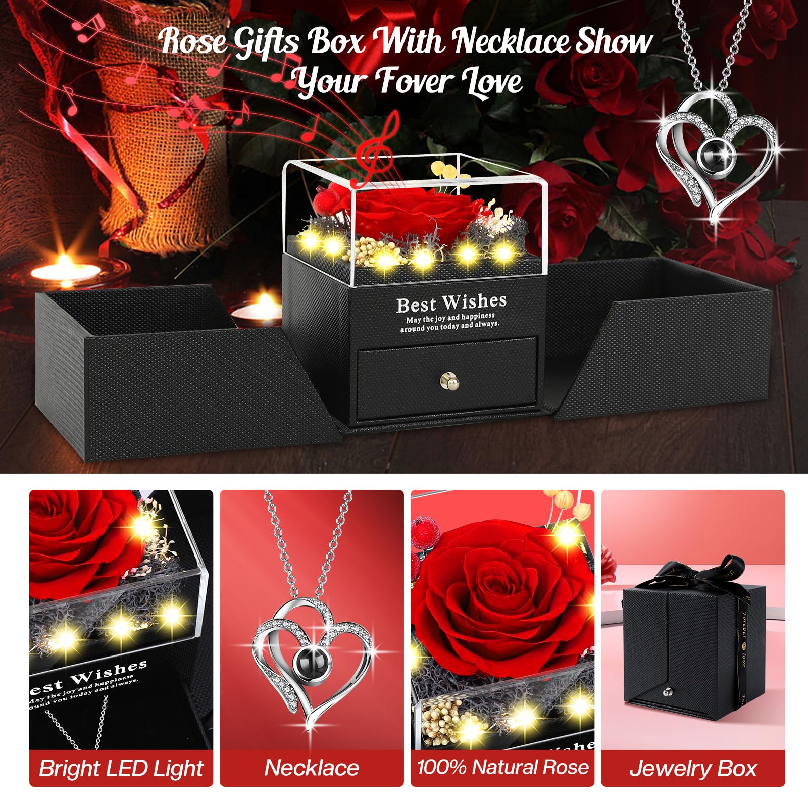Pasuvsigt illuminated rose display with soft LED light creating romantic atmosphere benefit