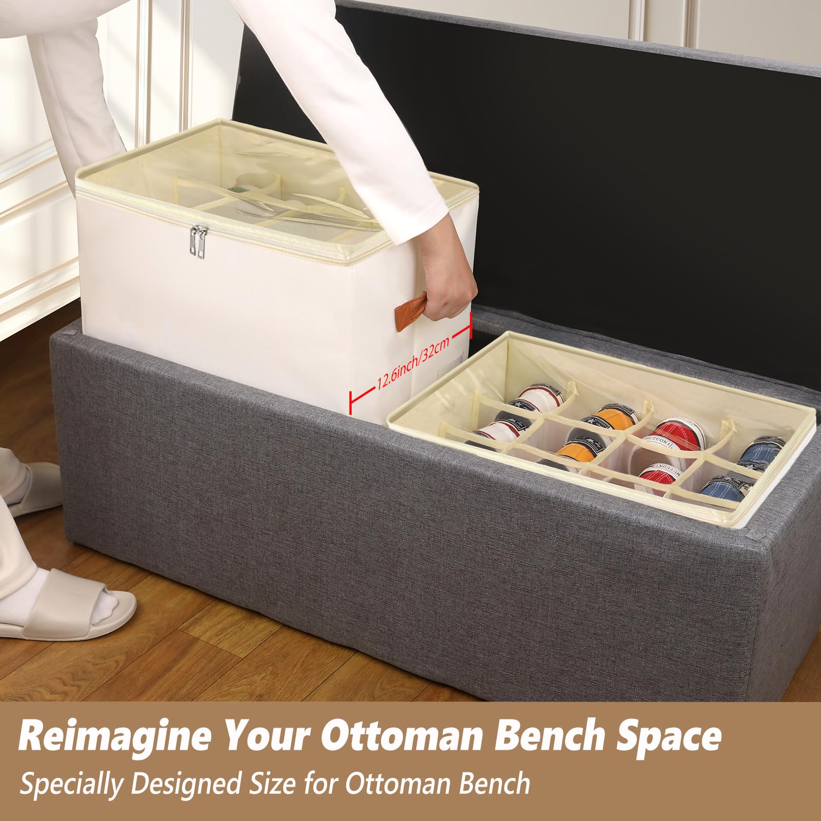 Patinao stacked bins in closet to show vertical space saving