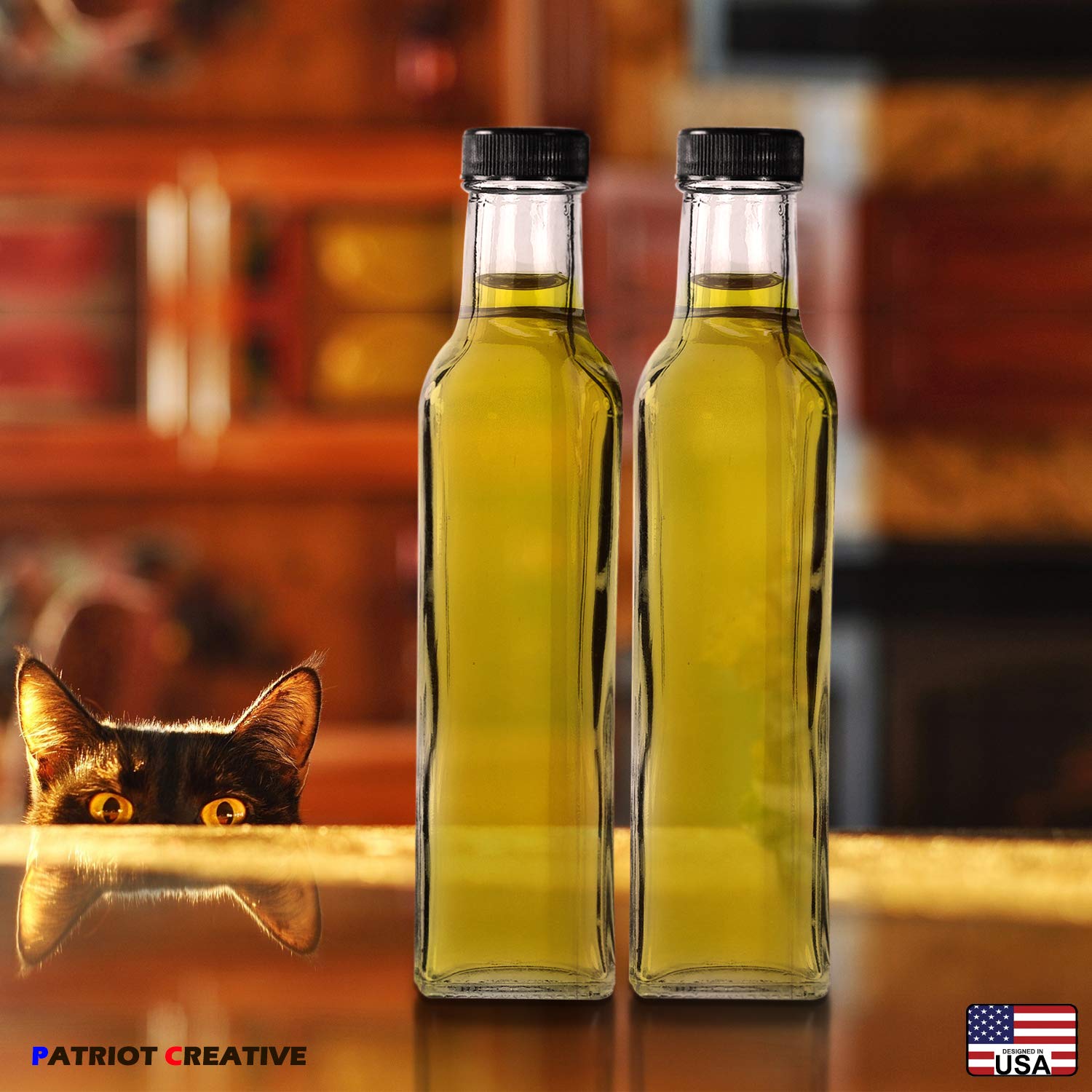 PATRIOT CREATIVE bottle pouring syrup showing controlled flow and kitchen use benefit