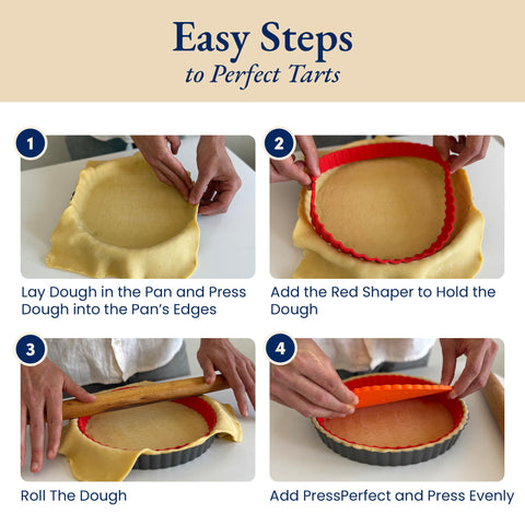 Patz&Patz removable bottom lifted to release tart for clean serving and preservation