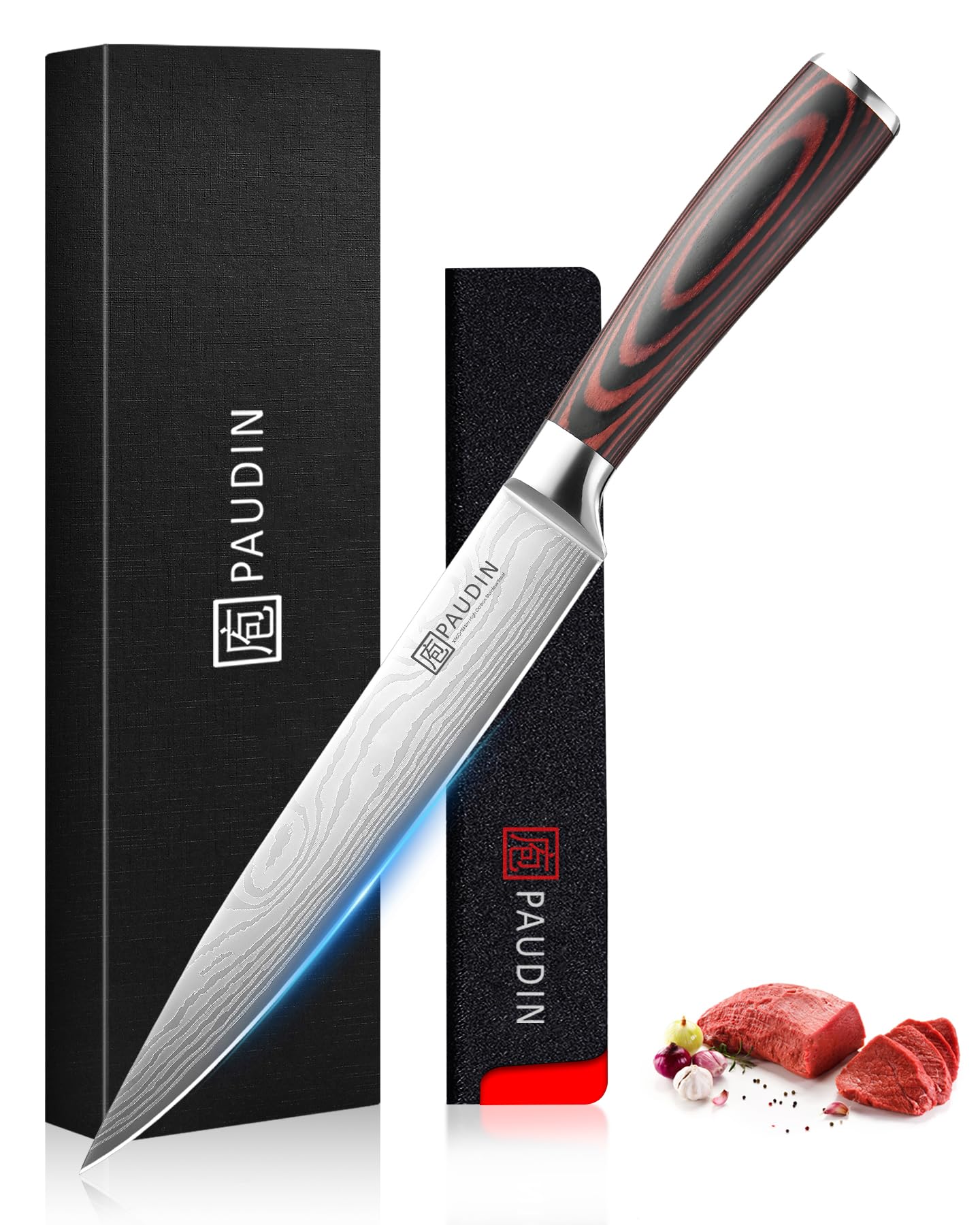 PAUDIN 8-inch carving knife front view showing balanced design and precision