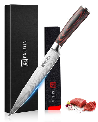 PAUDIN 8-inch carving knife front view showing balanced design and precision