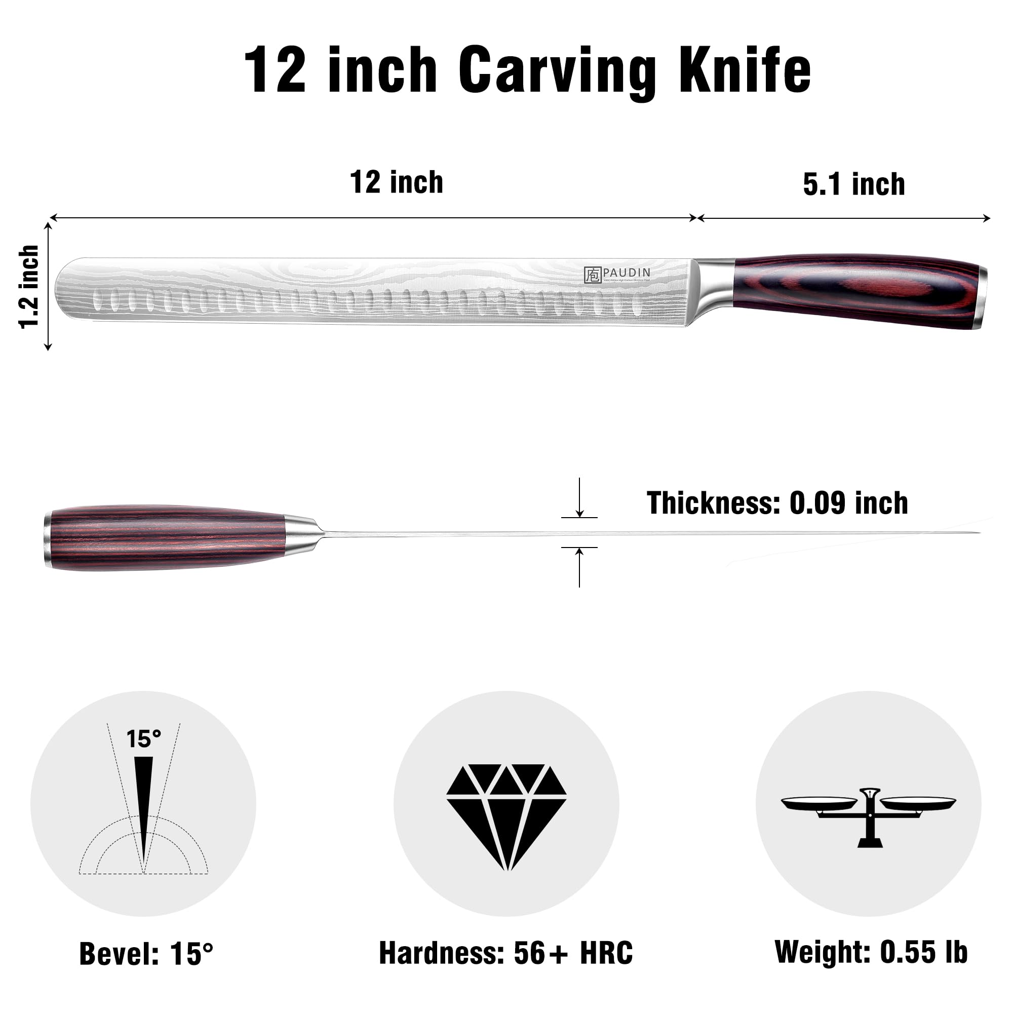 PAUDIN blade beside ruler showing 12-inch scale for long single-stroke cuts