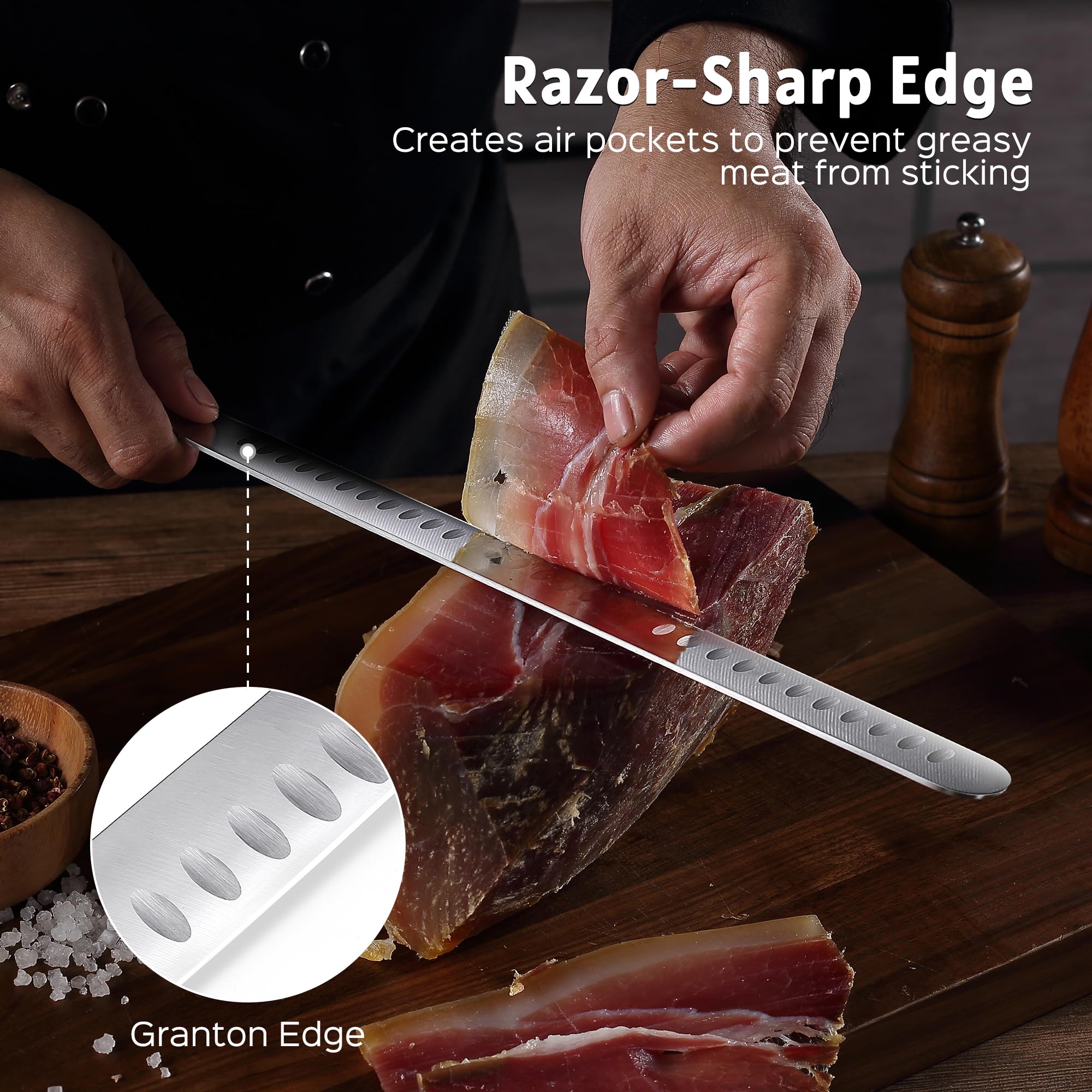 PAUDIN knife in use slicing brisket for consistent paper-thin results