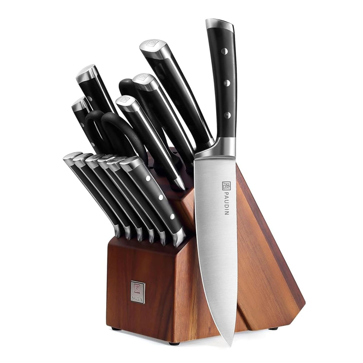 PAUDIN front view of complete 15-piece set showing organized storage benefit