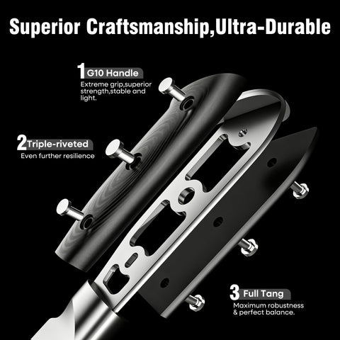 PAUDIN ergonomic G10 full-tang handle profile offering secure non-slip grip