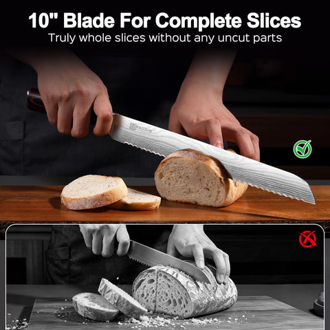 PAUDIN ergonomic handle detail demonstrating secure grip for comfortable, controlled slicing