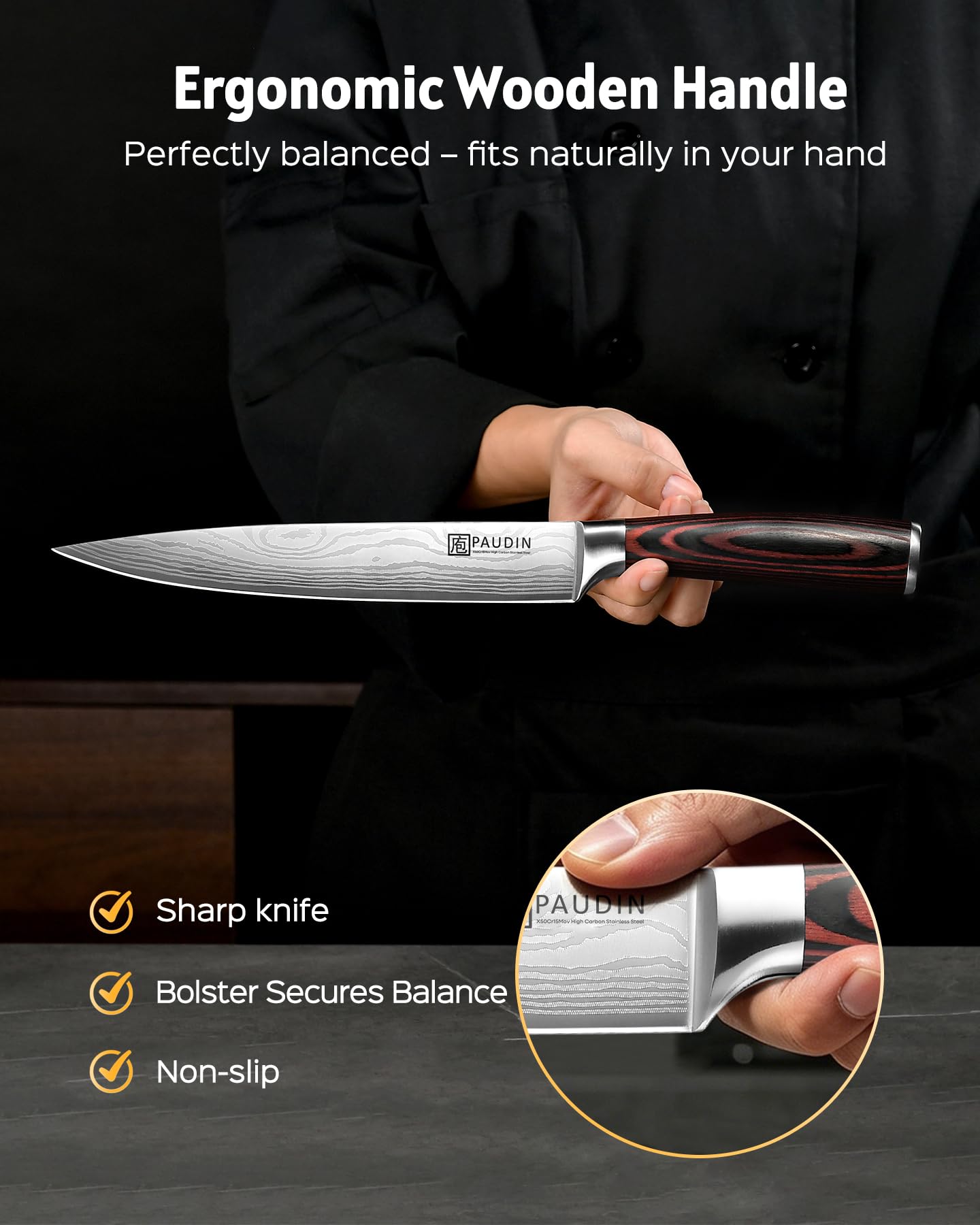 PAUDIN knife next to ruler for scale and accurate size