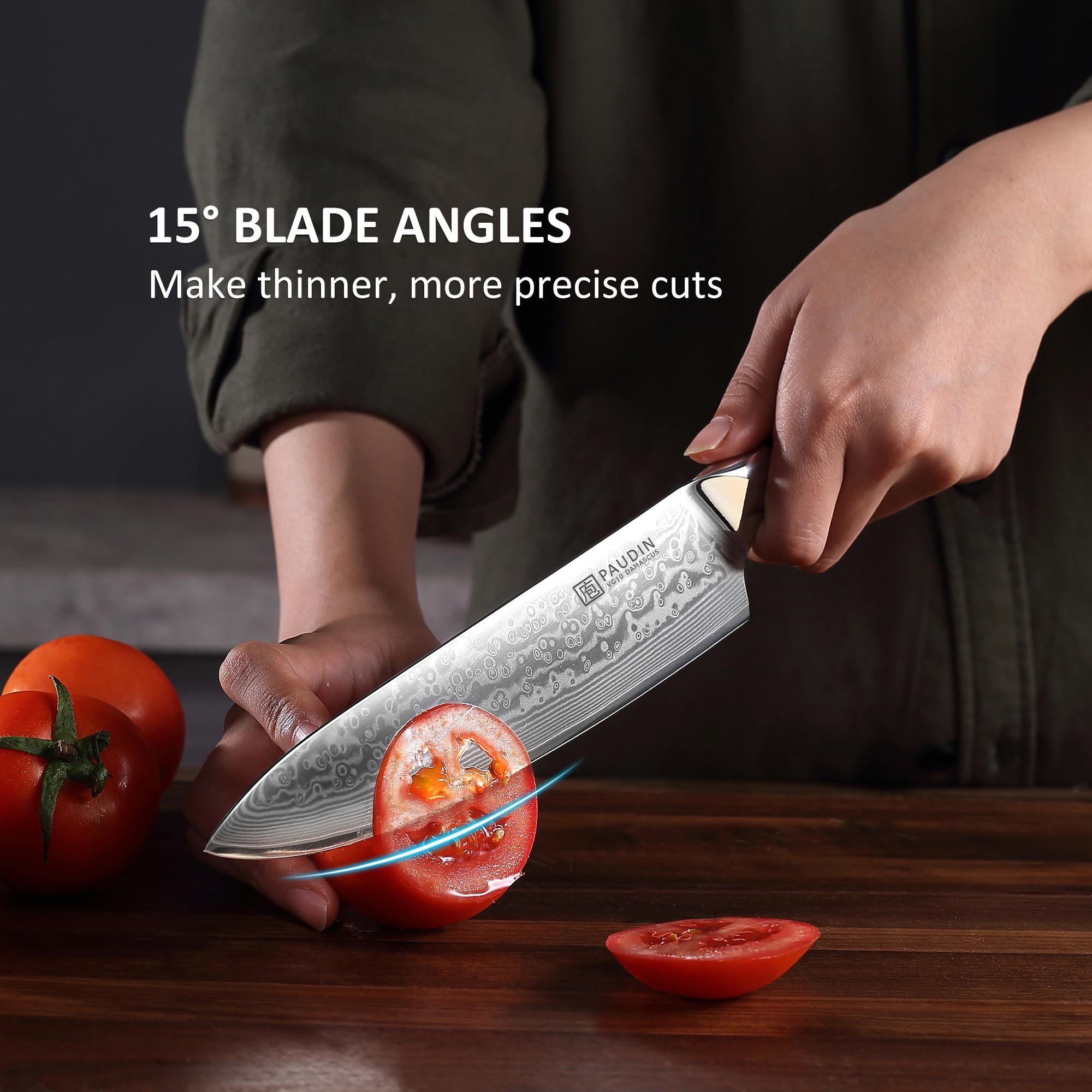 PAUDIN knife chopping vegetables in kitchen illustrating versatile use benefit efficiency