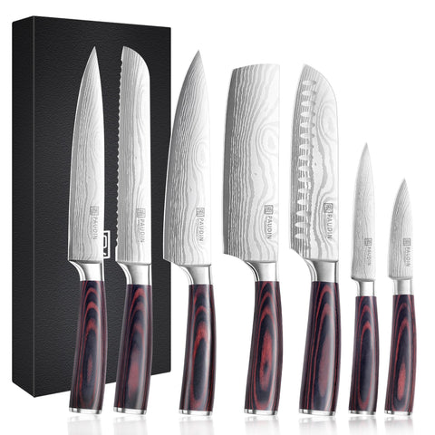 PAUDIN full 7-piece set front view showing blades and handles for versatile cooking