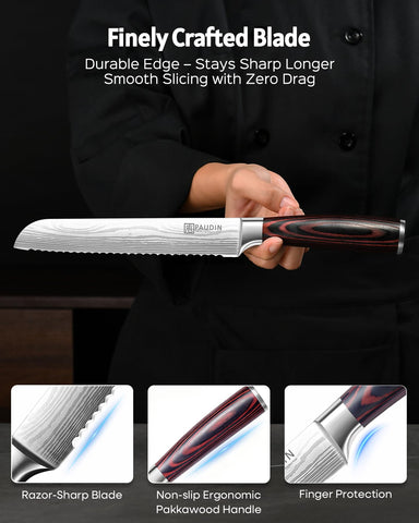 PAUDIN pakkawood handle close-up showing ergonomic grip for comfortable, non-slip use