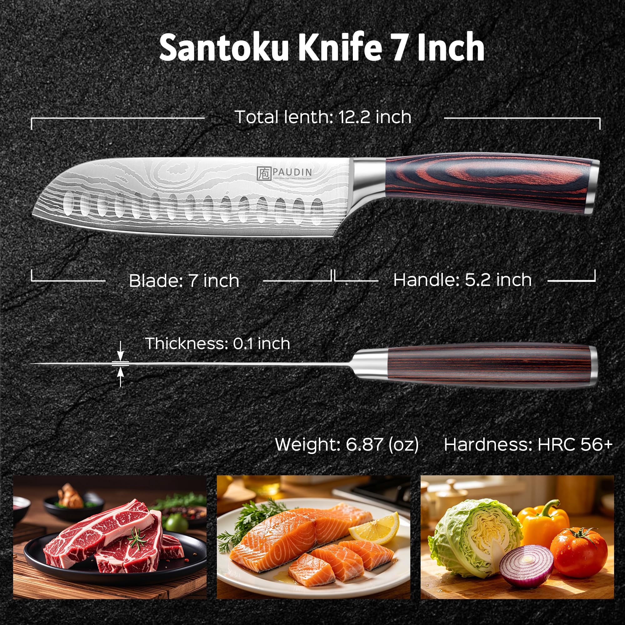 PAUDIN knife slicing vegetables in use showing clean cuts and fast prep benefit