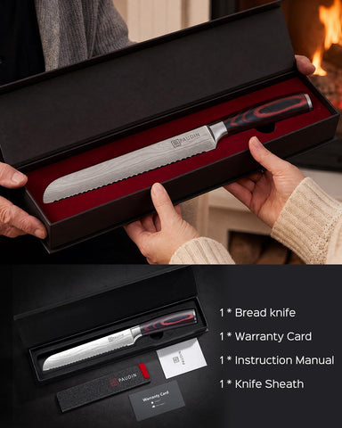 PAUDIN size comparison hand view showing blade length and scale for everyday kitchen tasks