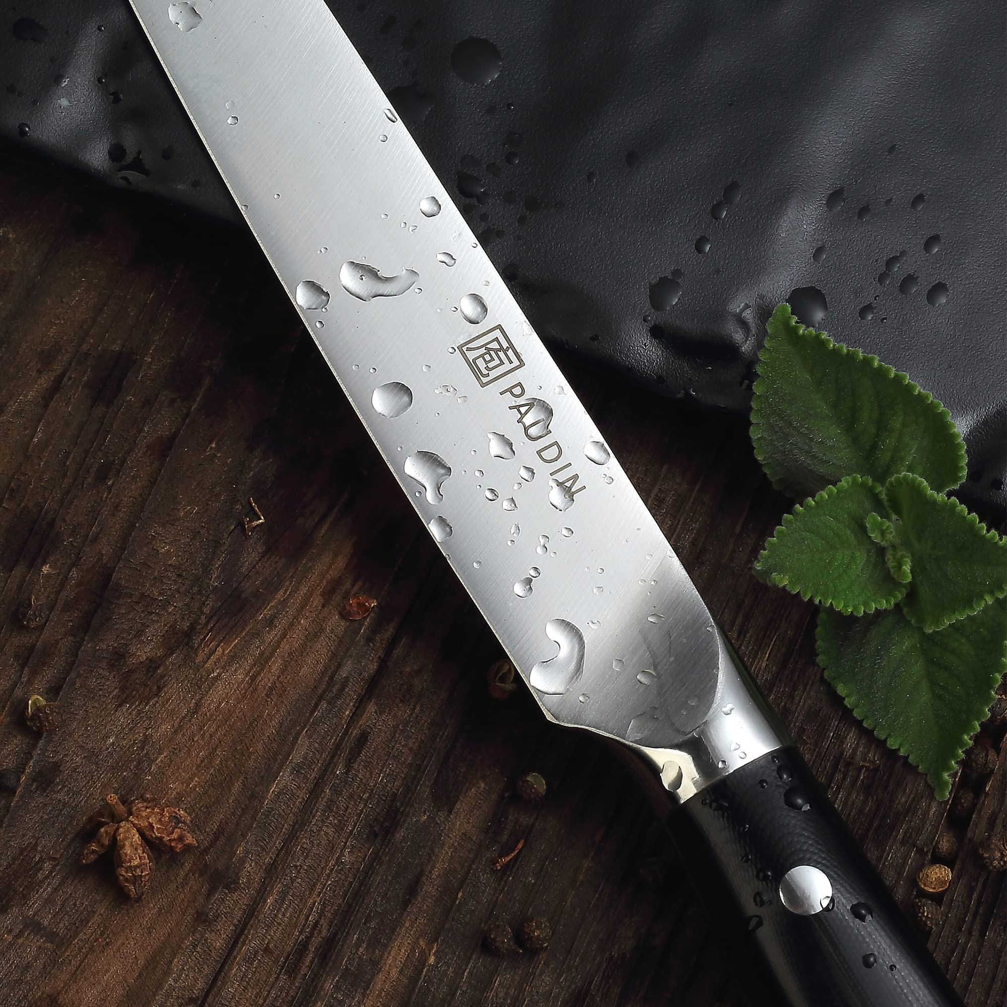 PAUDIN polished blade edge macro displaying fine 13-degree per-side honing