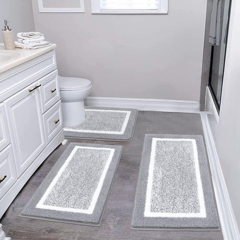 Pauwer front view of light grey rug set showing modern neutral decor and benefit of coordinated look