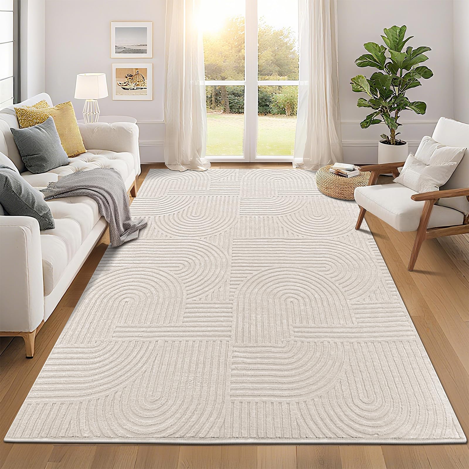 Pauwer front view of 6x9 beige rug showing overall look and benefit