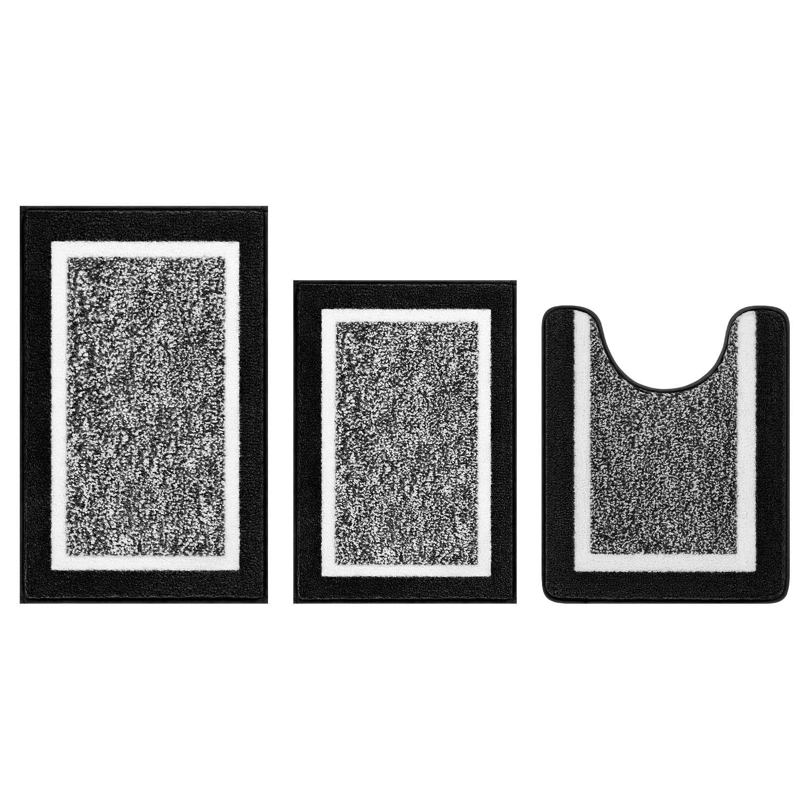 Pauwer black rug set styled in modern bathroom to add warmth and cohesion