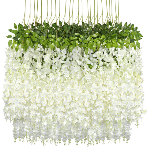 Pauwer front packaging showing 24 white wisteria bundles for easy event styling