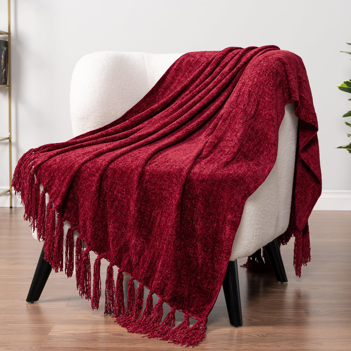 PAVILIA wine red throw blanket front view showing rich color and soft texture