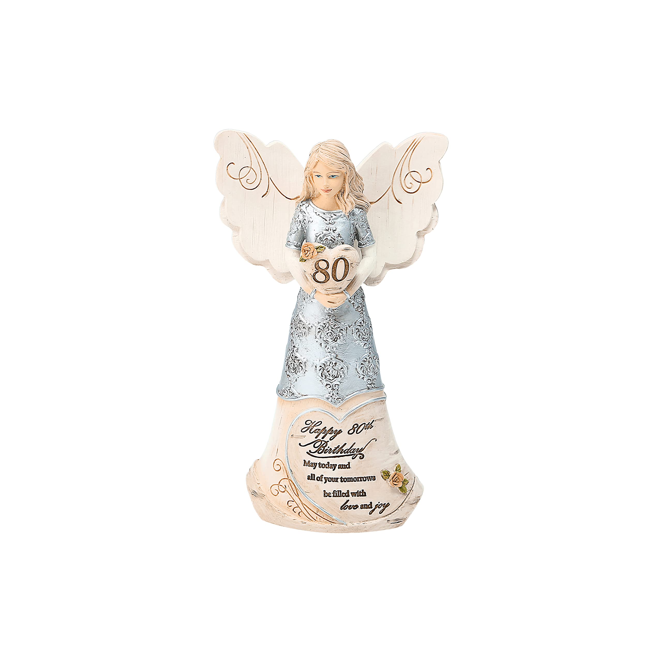 Pavilion angel front view showing engraved 80th birthday message and elegant finish