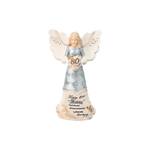 Pavilion angel front view showing engraved 80th birthday message and elegant finish
