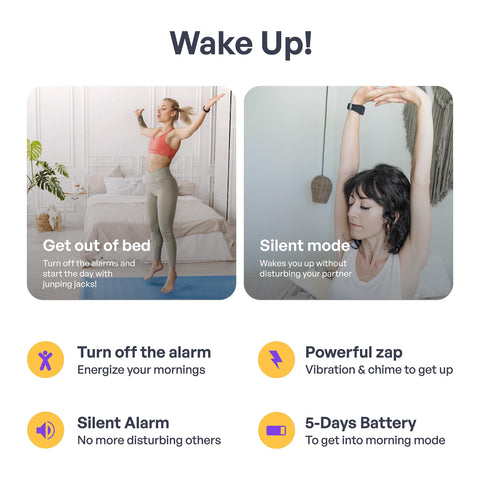 Pavlok Shock Clock 2 in bedroom lifestyle showing quiet wake-up benefit for couples